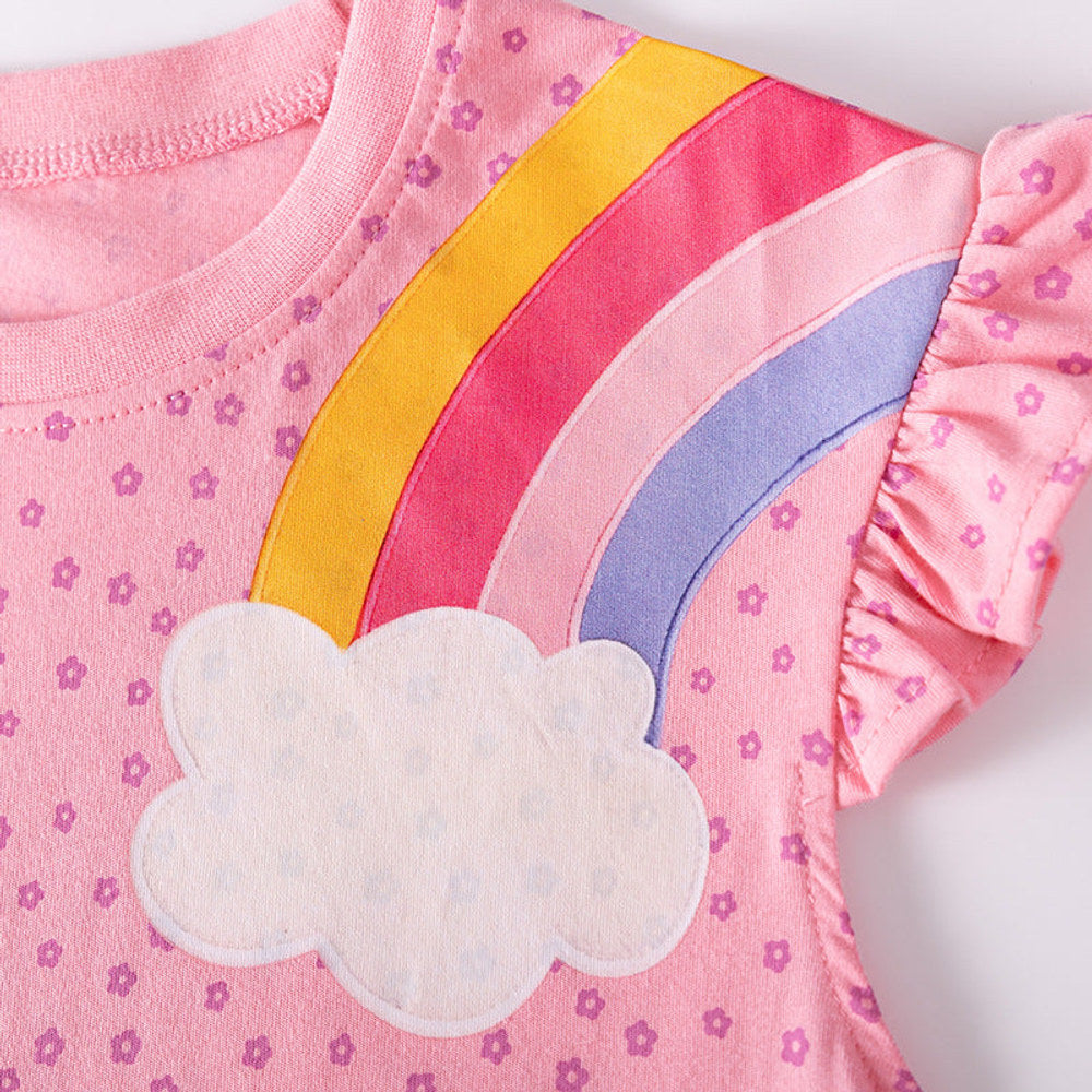 MyKids-USA® Floral and Cartoon Pattern Fly Sleeves Dress for Stylish Girls