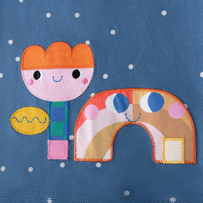 MyKids-USA® Dots and Cartoon Pattern Short Sleeves Dress for Stylish Girls