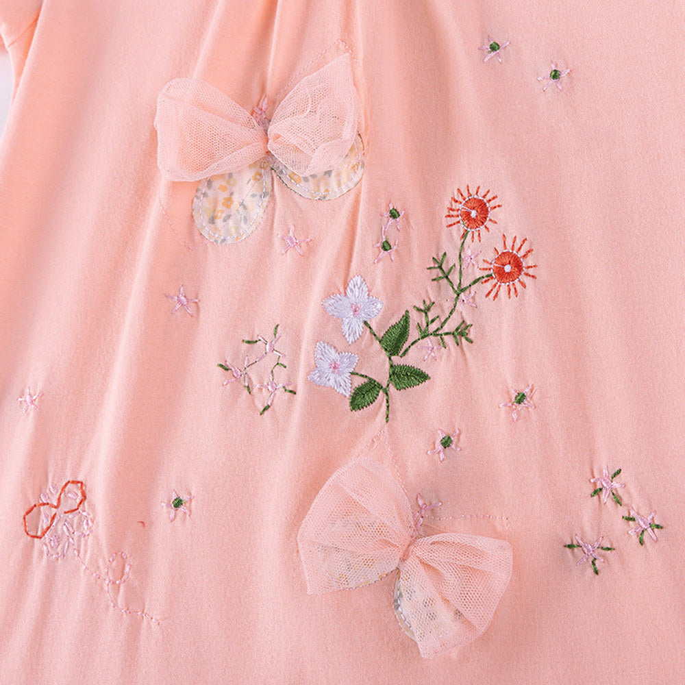 MyKids-USA® Flowers Embroidery Pattern Short Sleeves Dress for Stylish Girls