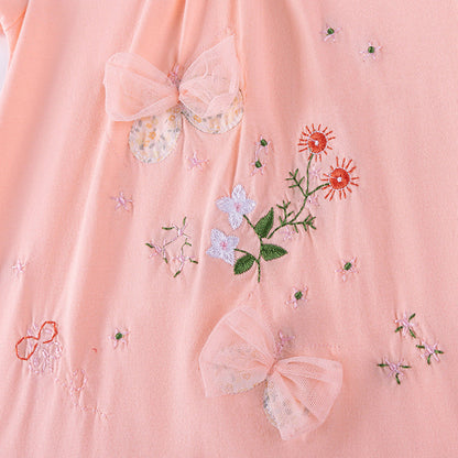 MyKids-USA® Flowers Embroidery Pattern Short Sleeves Dress for Stylish Girls