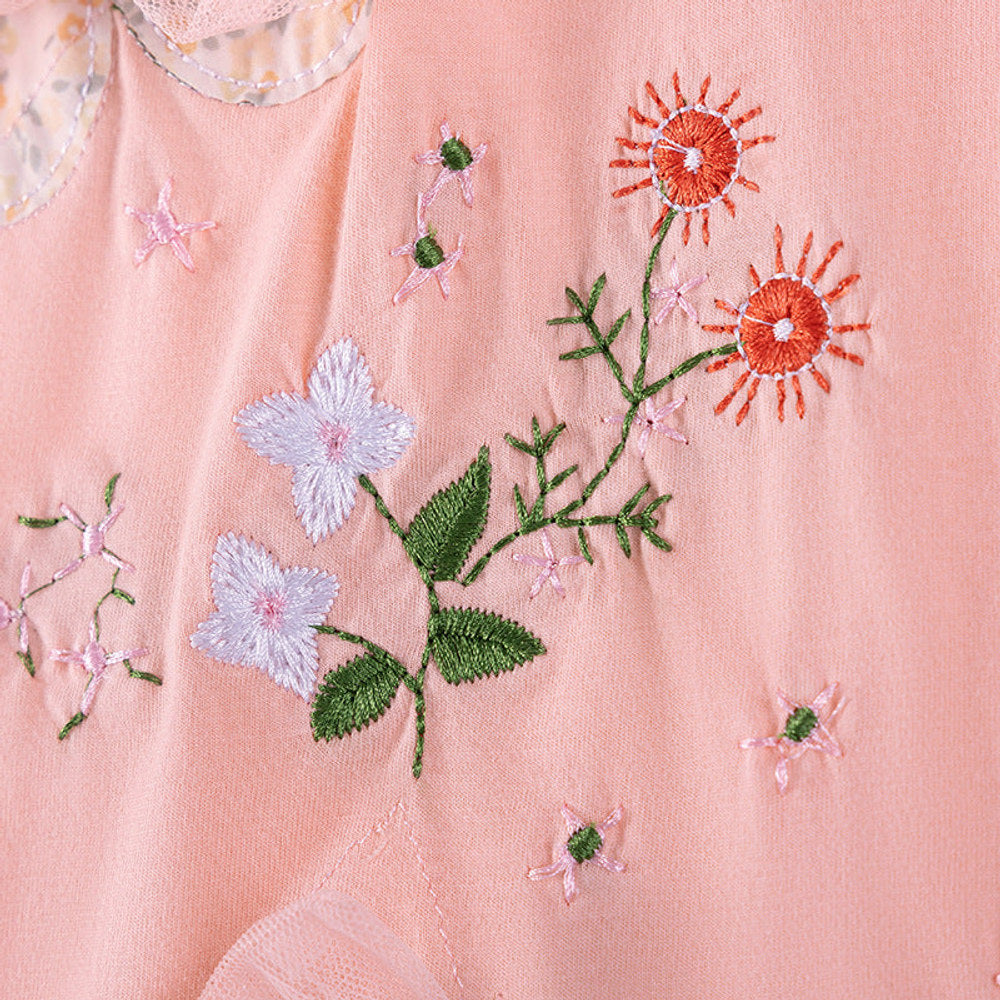 MyKids-USA® Flowers Embroidery Pattern Short Sleeves Dress for Stylish Girls