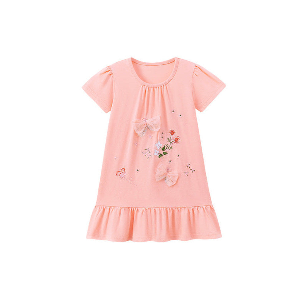 MyKids-USA® Flowers Embroidery Pattern Short Sleeves Dress for Stylish Girls