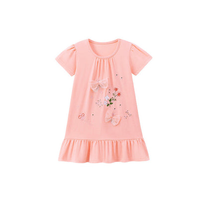 MyKids-USA® Flowers Embroidery Pattern Short Sleeves Dress for Stylish Girls