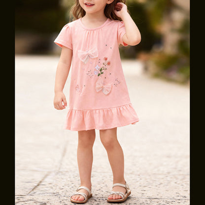 MyKids-USA® Flowers Embroidery Pattern Short Sleeves Dress for Stylish Girls
