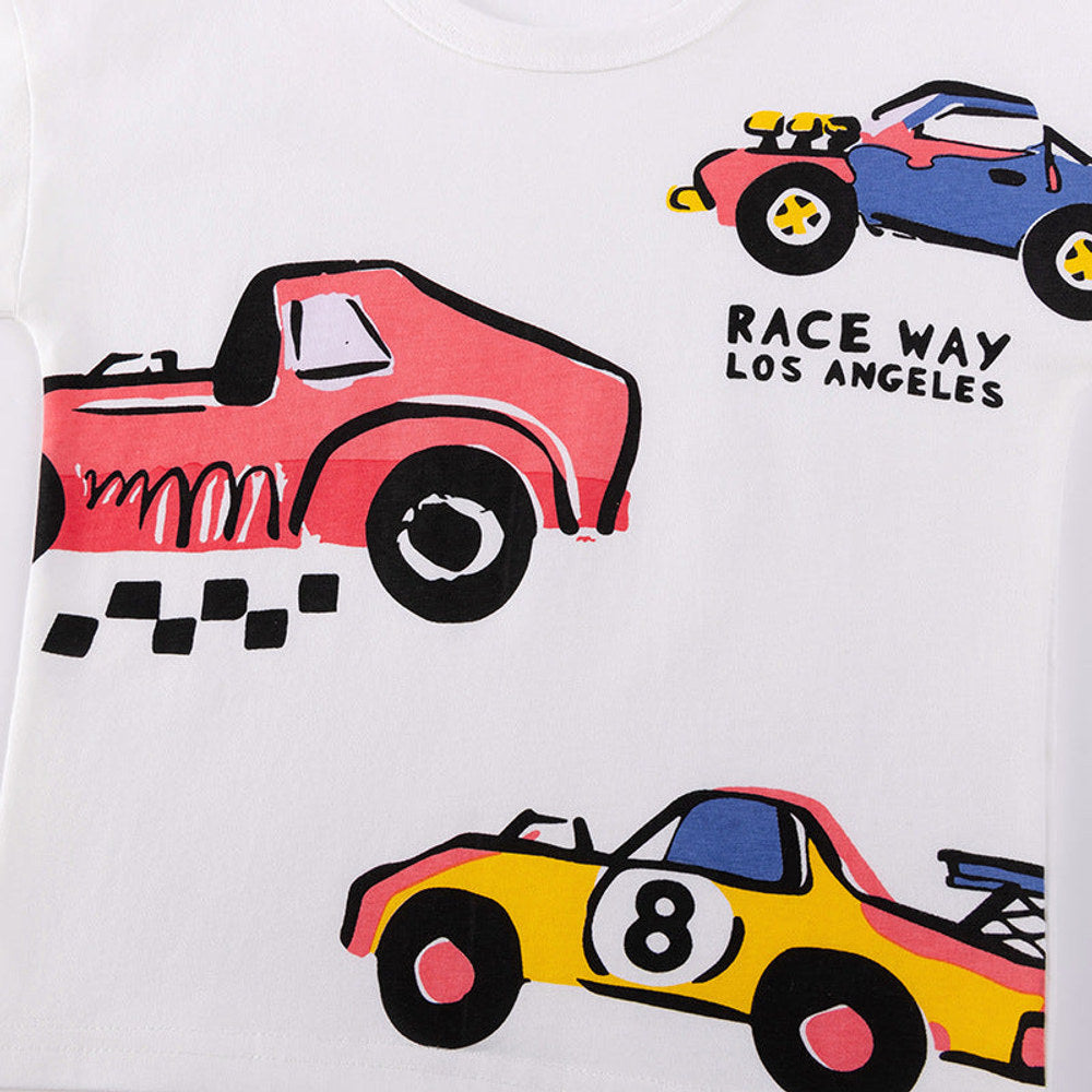 MyKids-USA® Baby Kids Boys Short Sleeves Racing Cars Cartoon Pattern T-shirt and Plain Shorts Clothing Set