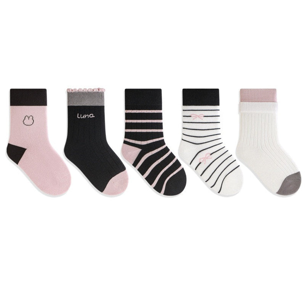 MyKids-USA® Baby Kids Unisex Breathable Simple Casual Pattern Socks 1 Lot=5-Pair Set