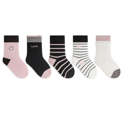 MyKids-USA® Baby Kids Unisex Breathable Simple Casual Pattern Socks 1 Lot=5-Pair Set