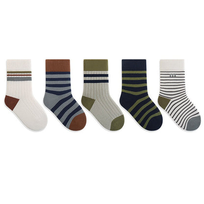MyKids-USA® Baby Kids Unisex Breathable Simple Casual Pattern Socks 1 Lot=5-Pair Set