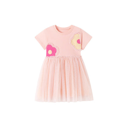 MyKids-USA® Flowers Pattern Short Sleeves Dress for Stylish Girls
