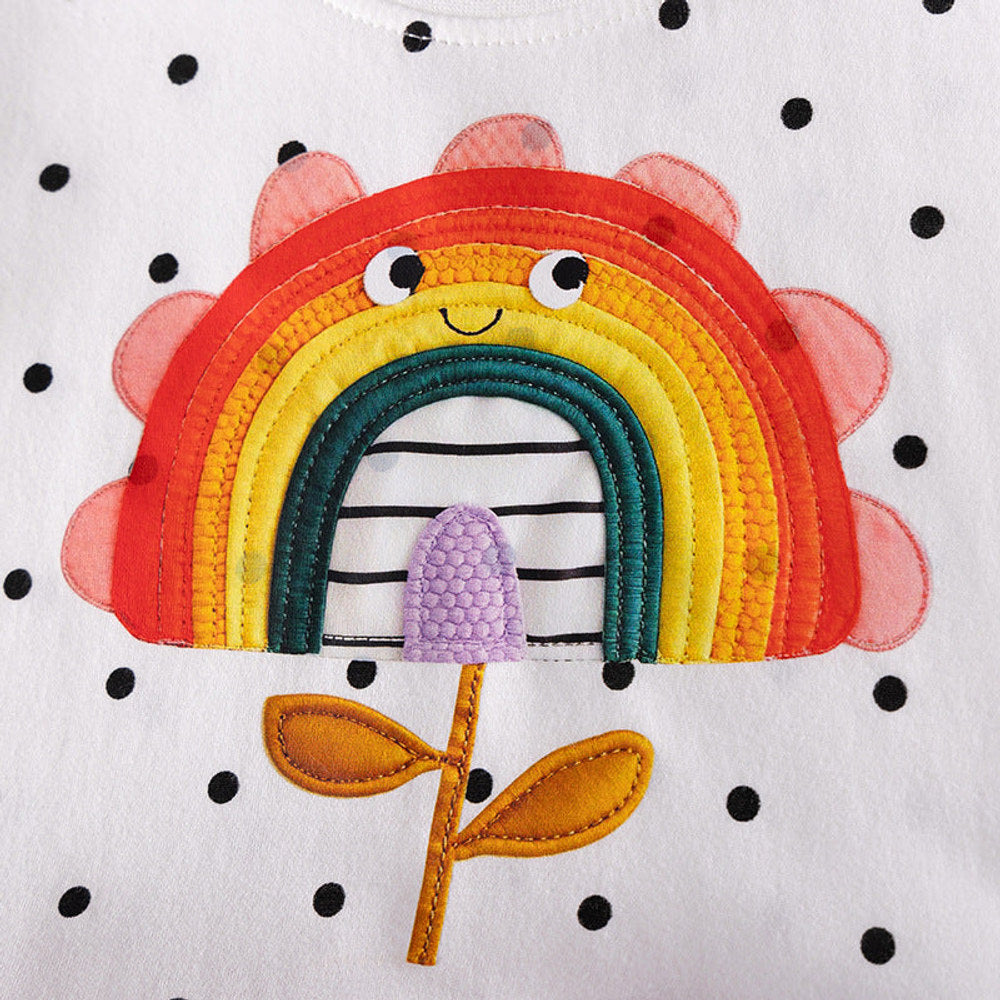 MyKids-USA® Rainbow Cartoon and Dots Pattern Short Sleeves Dress for Stylish Girls