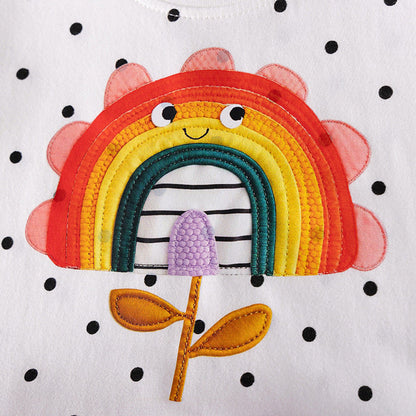 MyKids-USA® Rainbow Cartoon and Dots Pattern Short Sleeves Dress for Stylish Girls