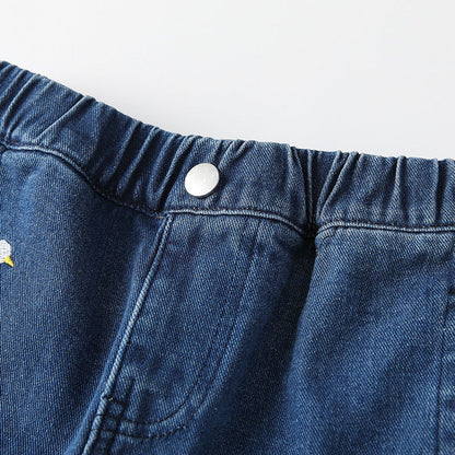 MyKids-USA® Baby Kids Girls Cartoon Embroidered Pattern Denim Pants