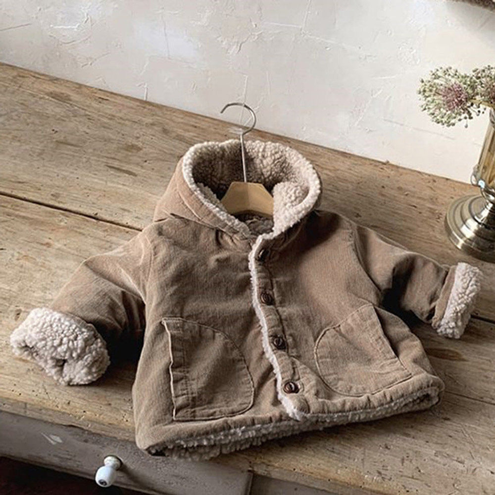 MyKids-USA® Baby Kids Unisex Corduroy Fleece-Lined Hooded Coat