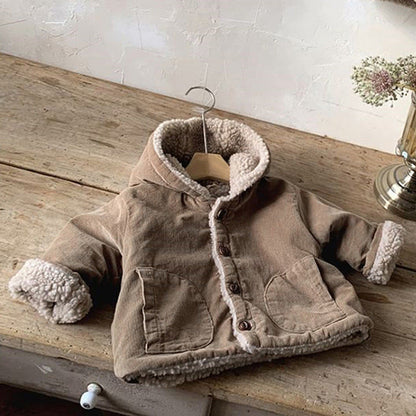 MyKids-USA® Baby Kids Unisex Corduroy Fleece-Lined Hooded Coat