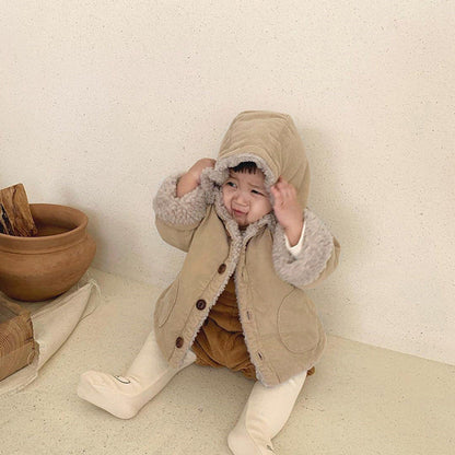 MyKids-USA® Baby Kids Unisex Corduroy Fleece-Lined Hooded Coat