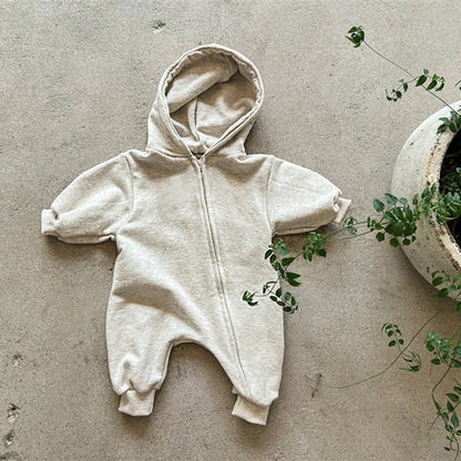 MyKids-USA® Baby Unisex Solid Color Long Sleeves Zip-up Hooded Rompers