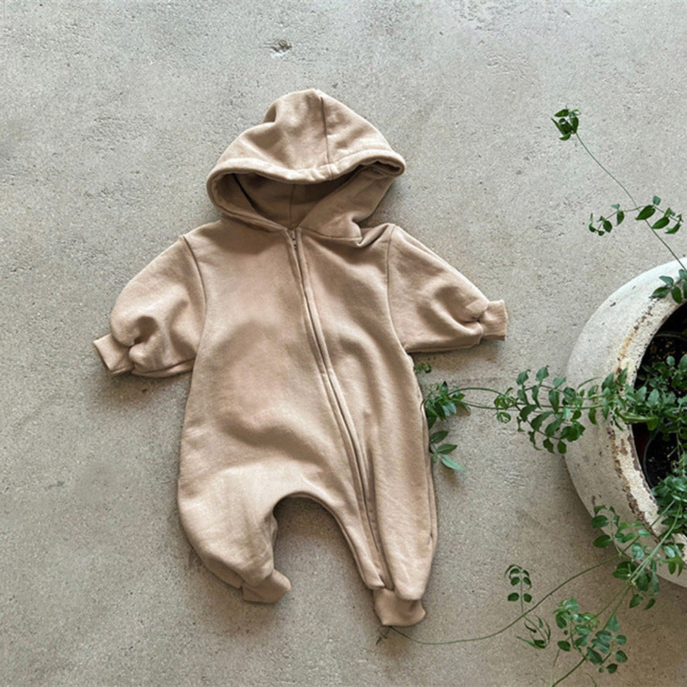 MyKids-USA® Baby Unisex Solid Color Long Sleeves Zip-up Hooded Rompers