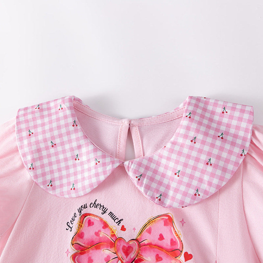 MyKids-USA® Cherry and Butterfly-bow Pattern Short Sleeves Dress for Stylish Girls