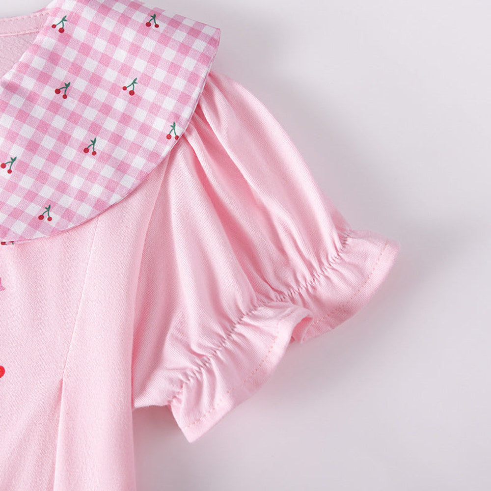 MyKids-USA® Cherry and Butterfly-bow Pattern Short Sleeves Dress for Stylish Girls