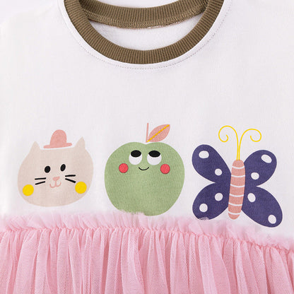 MyKids-USA® Cartoon Pattern Color Patchwork Short Sleeves Dress for Stylish Girls