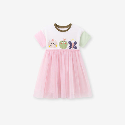 MyKids-USA® Cartoon Pattern Color Patchwork Short Sleeves Dress for Stylish Girls