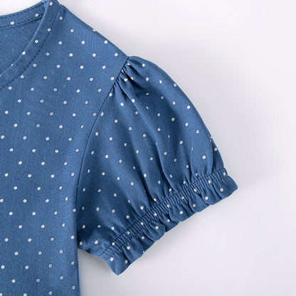 MyKids-USA® Cartoon and Dots Pattern Short Sleeves Dress for Stylish Girls