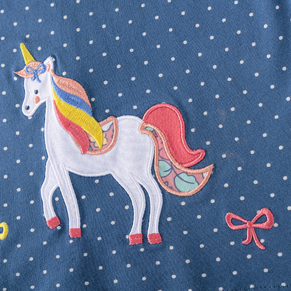 MyKids-USA® Cartoon and Dots Pattern Short Sleeves Dress for Stylish Girls