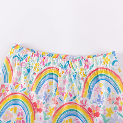MyKids-USA® Summer Hot Selling Baby Kids Girls Short Sleeves Rainbow Pattern T-shirt and Pants Clothing Set