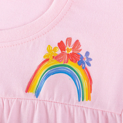MyKids-USA® Summer Hot Selling Baby Kids Girls Short Sleeves Rainbow Pattern T-shirt and Pants Clothing Set
