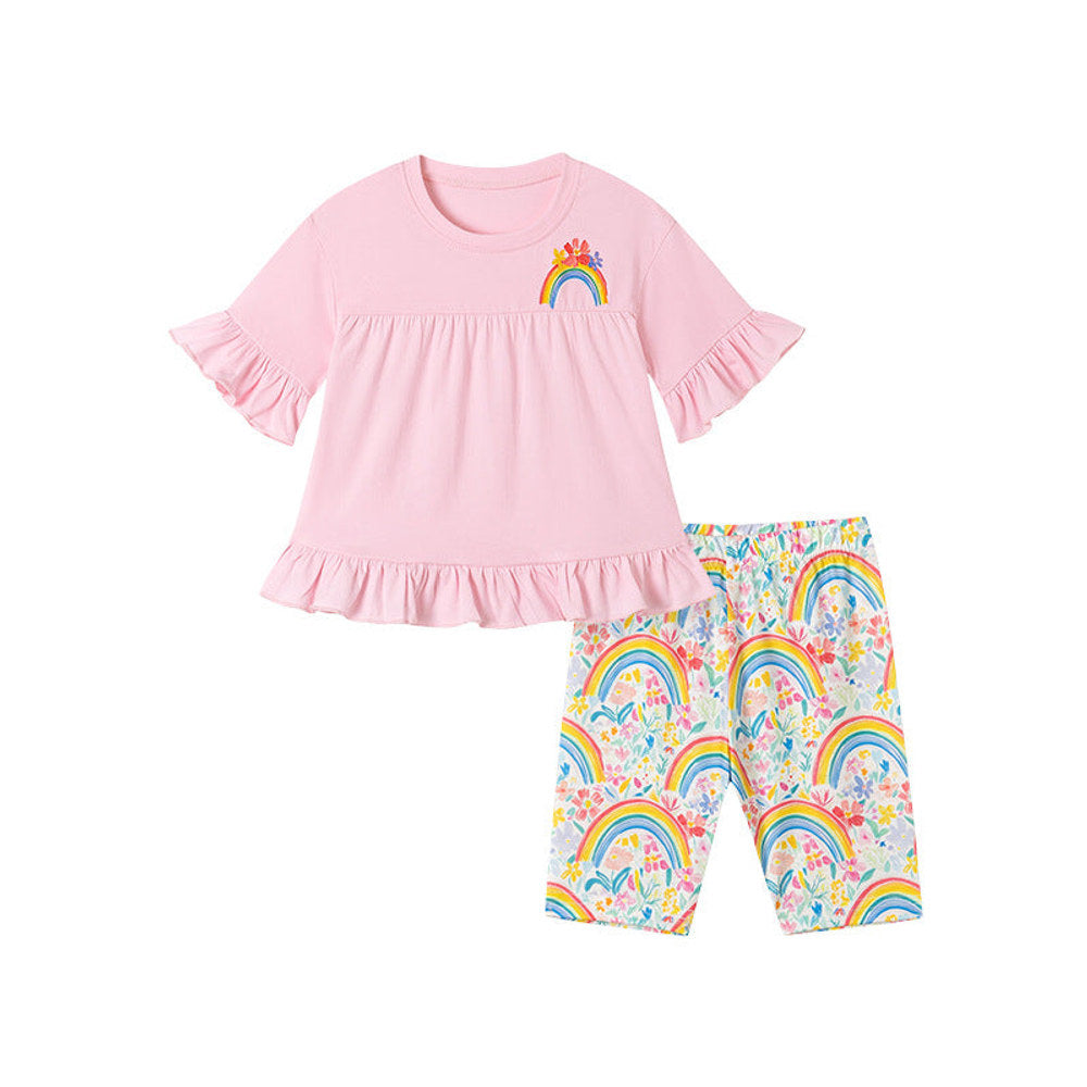 MyKids-USA® Summer Hot Selling Baby Kids Girls Short Sleeves Rainbow Pattern T-shirt and Pants Clothing Set