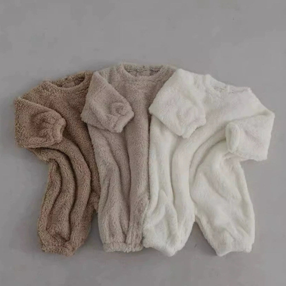 MyKids-USA® Baby Unisex Solid Color Long Sleeves Fluffy Rompers