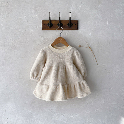 MyKids-USA® Baby Girls Solid Color Long Sleeves Fluffy Dress