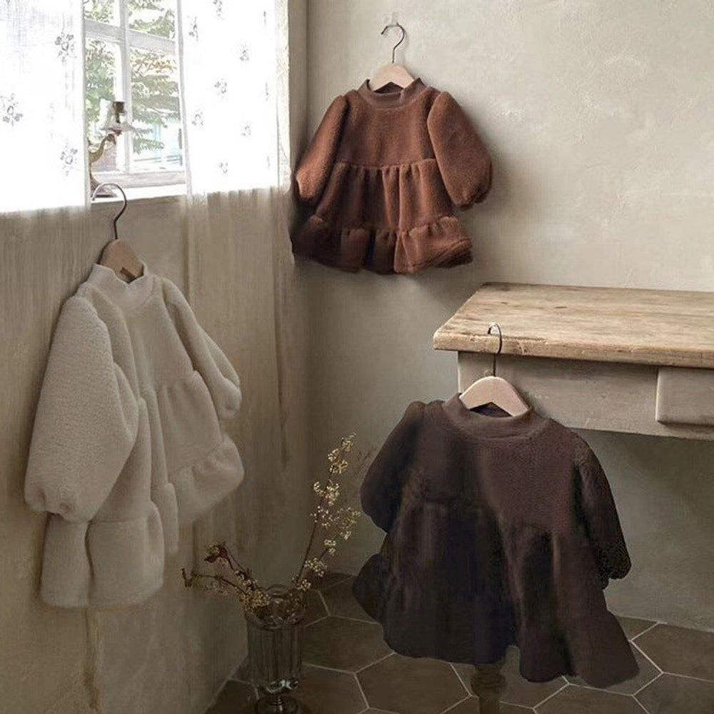 MyKids-USA® Baby Girls Solid Color Long Sleeves Fluffy Dress