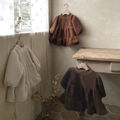 MyKids-USA® Baby Girls Solid Color Long Sleeves Fluffy Dress