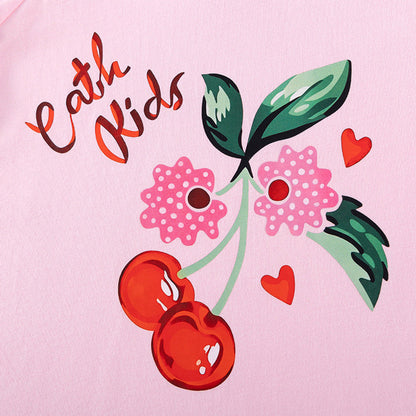 MyKids-USA® Cherry and Letters Pattern Short Sleeves Dress for Stylish Girls