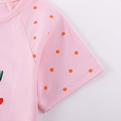 MyKids-USA® Cherry and Letters Pattern Short Sleeves Dress for Stylish Girls
