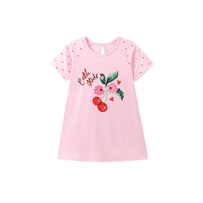 MyKids-USA® Cherry and Letters Pattern Short Sleeves Dress for Stylish Girls