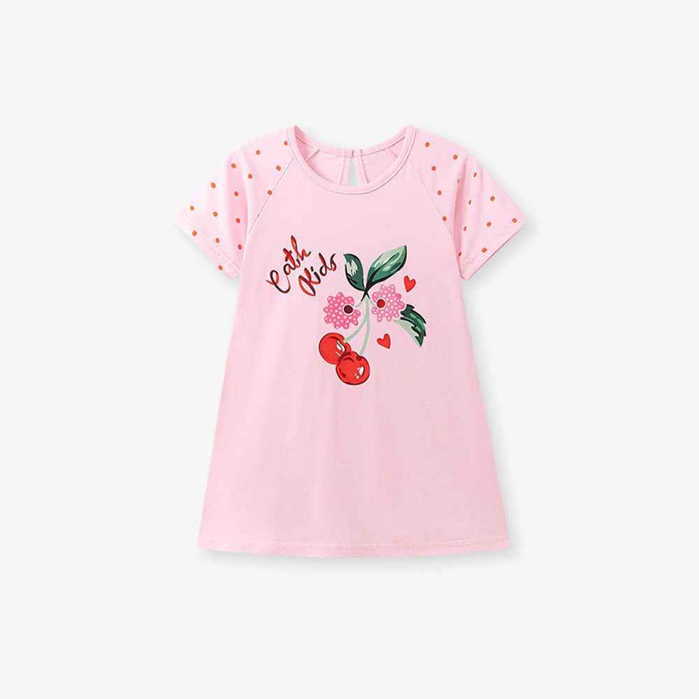 MyKids-USA® Cherry and Letters Pattern Short Sleeves Dress for Stylish Girls