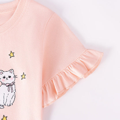MyKids-USA® Baby Kids Girls Short Sleeves Animals Pattern T-shirt and Striped Shorts Clothing Set
