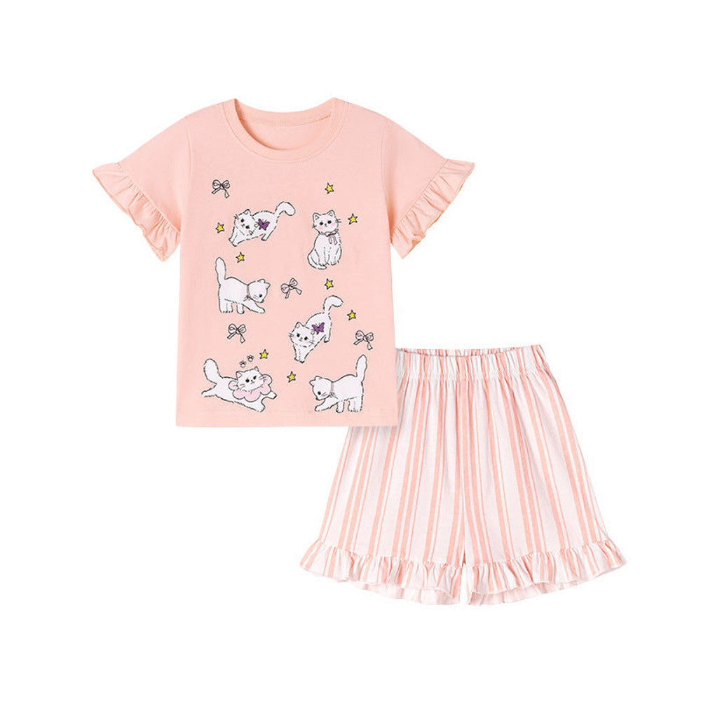MyKids-USA® Baby Kids Girls Short Sleeves Animals Pattern T-shirt and Striped Shorts Clothing Set