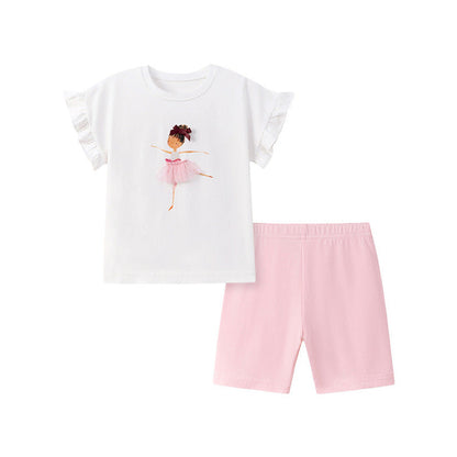 MyKids-USA® Baby Kids Girls Short Sleeves Cartoon Pattern T-shirt and Plain Shorts Clothing Set