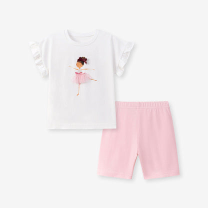 MyKids-USA® Baby Kids Girls Short Sleeves Cartoon Pattern T-shirt and Plain Shorts Clothing Set