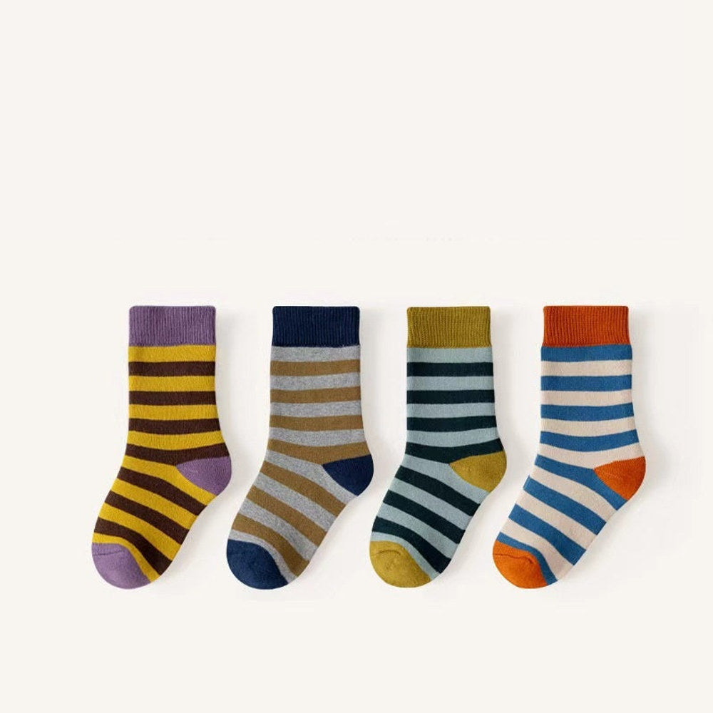 MyKids-USA® Baby Unisex Breathable Striped/Dots Pattern Socks 1 Lot=4-Pair Set