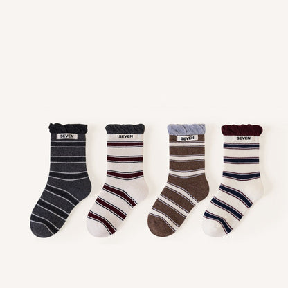 MyKids-USA® Baby Unisex Breathable Striped/Dots Pattern Socks 1 Lot=4-Pair Set