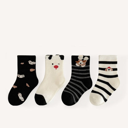 MyKids-USA® Baby Unisex Breathable Striped/Dots Pattern Socks 1 Lot=4-Pair Set