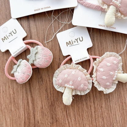 MyKids-USA® Collection of 2 Fruits Pattern Decorated Hair Clips and Hair Ties
