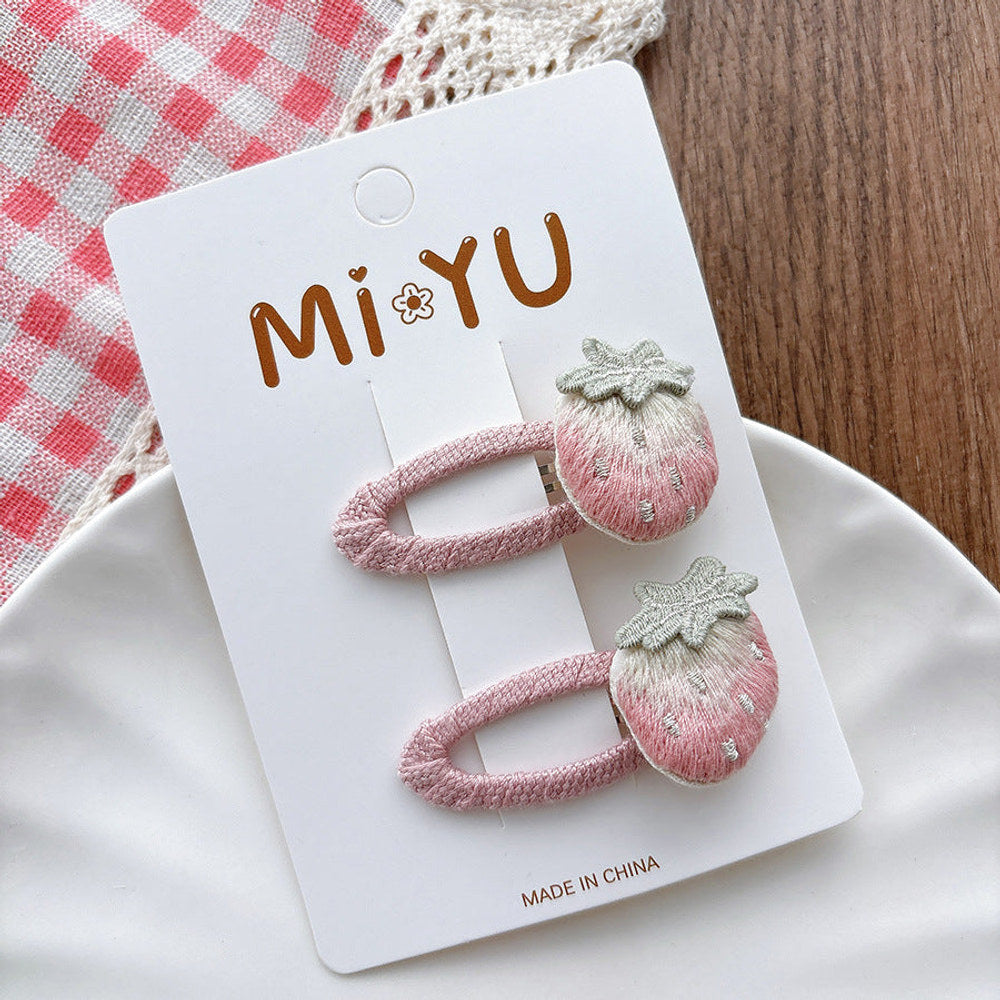 MyKids-USA® Collection of 2 Fruits Pattern Decorated Hair Clips and Hair Ties