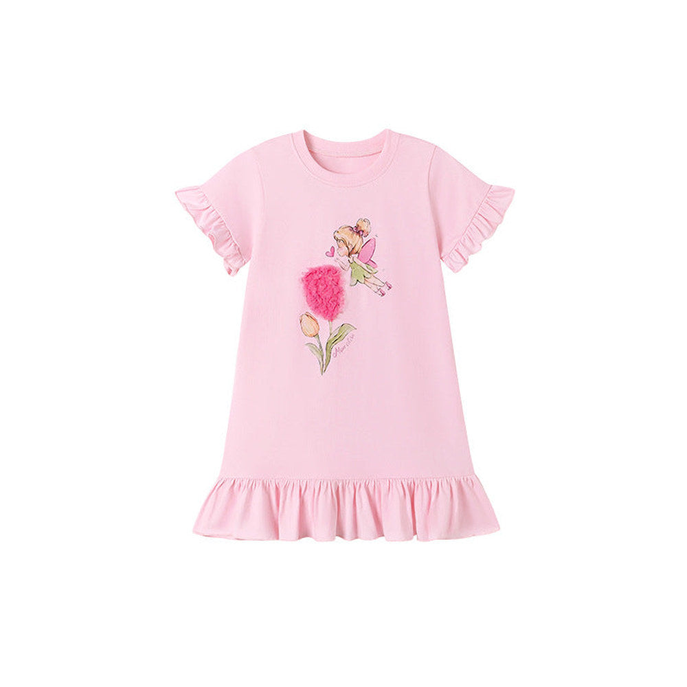 MyKids-USA® Flowers and Cartoon Pattern Short Sleeves Dress for Stylish Girls