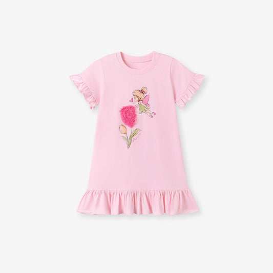 MyKids-USA® Summer Arrival Flowers and Cartoon Pattern Short Sleeves Dress for Stylish Girls