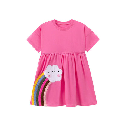 MyKids-USA® Rainbow and Cartoon Pattern Short Sleeves Dress for Stylish Girls